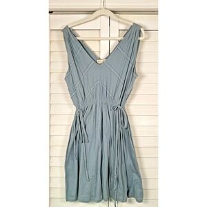 NEW Synergy Organic Cotton Blue/Gray Tie Smocked Waist Midi Summer Dress | Med